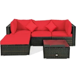 Costway 5PCS Outdoor Patio Rattan Furniture Set Sectional Conversation W/Red Cushions 11 Costway 5PCS Outdoor Patio Rattan Furniture Set Sectional Conversation W/Red Cushions -Outdoor Deals Garden Store GUEST 408d3509 fe3b 44f1 82e7 480c822f18f6
