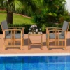 Costway 3PCS Solid Wood Patio Furniture Set Table&Chairs Grey Cushion