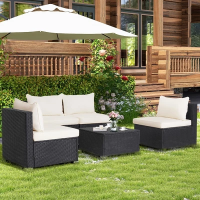 Costway 5PCS Patio Rattan Wicker Furniture Conversation Set Cushioned Sofa Deck 1 Costway 5PCS Patio Rattan Wicker Furniture Conversation Set Cushioned Sofa Deck