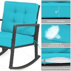 Costway Patio Rattan Rocker Chair Outdoor Glider Rocking Chair Cushion Lawn Turquoise -Outdoor Deals Garden Store GUEST 40e70d31 6460 4af0 b250 ff81150aa54a