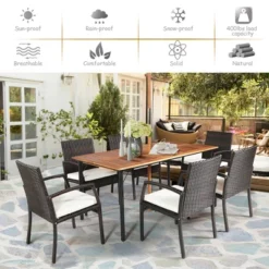 Costway 7PCS Patio Rattan Dining Set Table Top W/Umbrella Hole -Outdoor Deals Garden Store GUEST 413ae293 62d6 493c a49d 7613963e5bce