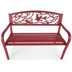 Costway Patio Garden Bench Park Yard Outdoor Furniture Cast Iron Porch Chair Red -Outdoor Deals Garden Store GUEST 422c6d68 11d7 46ab 93d3 f1df457c123d