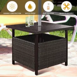 Costway Brown Rattan Wicker Steel Side Table Outdoor Furniture Deck Garden Patio Pool -Outdoor Deals Garden Store GUEST 425a9c33 a99a 4767 a4d1 c9707ed6bd39
