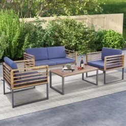 Costway 4pcs Patio Acacia Wood Chair Table Loveseat Cushioned Furniture Set Outdoor Navy 10 Costway 4pcs Patio Acacia Wood Chair Table Loveseat Cushioned Furniture Set Outdoor Navy -Outdoor Deals Garden Store GUEST 433a9d9d e3b5 41fb b25f 66d6753ae6a1