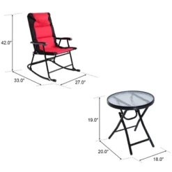 Costway 3 PCS Outdoor Folding Rocking Chair Table Set Bistro Sets Patio Furniture Red -Outdoor Deals Garden Store GUEST 4347d4da 5c66 4647 ab1b 713e817b49aa