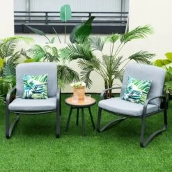 Costway 3pcs Patio Bistro Conversation Set DPC Tabletop Metal Cushioned Chairs Outdoor -Outdoor Deals Garden Store GUEST 43739d01 7550 437e 8962 0318ec5bee68