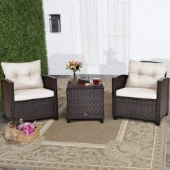 Costway 3PCS Patio Rattan Furniture Set Cushioned Conversation Set Sofa -Outdoor Deals Garden Store GUEST 4388d382 9617 4f86 82fc 87aff0028946