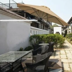 Costway 8ft Wall-Mounted Umbrella Telescopic Folding Tilt Sun Shade TanTurquoise -Outdoor Deals Garden Store GUEST 43caf2ab faf4 4b99 9d03 7acf3b7bba36