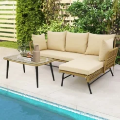 Costway 3 PCS L-Shaped Patio Sofa Set Conversation Furniture With Cushions Deck Garden Black/Beige -Outdoor Deals Garden Store GUEST 454ceabd 8267 4ed8 8d7b a33c9d00077b
