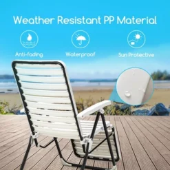 Costway Patio PP Chaise Lounge Folding Reclining Chair 7-Level Backrest Footrest White -Outdoor Deals Garden Store GUEST 459fc7b5 1d00 4113 809c 64955c7f54dd