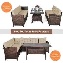 Costway 3PCS Rattan Dining Set Patio Furniture 6 Seats Sofa Cushioned -Outdoor Deals Garden Store GUEST 45fe3407 5f7a 43e4 b5d8 23a11250b141
