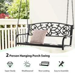 Costway 2-Person Metal Outdoor Porch Swing Hanging Patio Bench 485 Lbs Capacity BlackBrown -Outdoor Deals Garden Store GUEST 4662d179 18a3 482e b580 3e86df609322