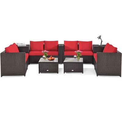Costway 8PCS Outdoor Patio Rattan Furniture Set Cushioned Loveseat Storage Table RedNavy 9 Costway 8PCS Outdoor Patio Rattan Furniture Set Cushioned Loveseat Storage Table RedNavy - Image 9