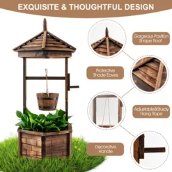 Costway Wooden Wishing Well Hexagonal Bucket Flower Plants Planter Patio Garden Decor -Outdoor Deals Garden Store GUEST 46aa5112 0161 4340 86ac e9222a83095b