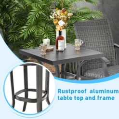 Costway 3PCS Patio Rattan Bar Table Stools Set Aluminum 360° Swivel Chairs With Padded Seat -Outdoor Deals Garden Store GUEST 46ba7f14 0717 4649 b376 2b0a3ef22264