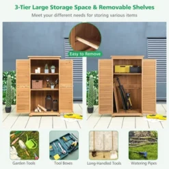 Costway Outdoor Fir Wood Storage Shed Garden Tool Cabinet Locker Tall Vertical Organizer -Outdoor Deals Garden Store GUEST 483bf582 4958 4328 80ca 5dd71e42f02d