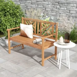 Costway Patio Acacia Wood 2-Person Slatted Bench Outdoor Loveseat Chair Garden Natural -Outdoor Deals Garden Store GUEST 487162c6 7cce 4e6e ba5c 33b8fed125de
