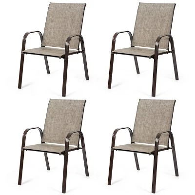 Costway 4PCS Patio Chairs Garden Deck Yard With Armrest Brown/Beige/Gray 10 Costway 4PCS Patio Chairs Garden Deck Yard With Armrest Brown/Beige/Gray - Image 10