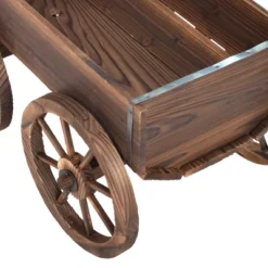 Costway Wood Wagon Flower Planter Pot Stand W/Wheels Home Garden Outdoor Decor -Outdoor Deals Garden Store GUEST 492e2ba5 1be4 4778 baa0 7c2ec3c0ee45