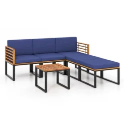 Costway 6pcs Patio Acacia Wood Conversation Sofa Seat Set Ottomans Table Outdoor Navy -Outdoor Deals Garden Store GUEST 494e4390 96d3 4b19 82dc a59a41823e36
