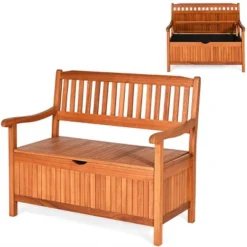 Costway 42'' Storage Bench Deck Box Solid Wood Seating Container Tools Toys W/Backrest 11 Costway 42'' Storage Bench Deck Box Solid Wood Seating Container Tools Toys W/Backrest -Outdoor Deals Garden Store GUEST 495be092 0f49 4822 81ae c80b4270a501