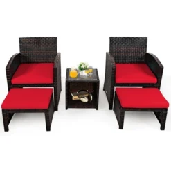 Costway 5PCS Patio Rattan Wicker Furniture Set Sofa Ottoman W/ Cushions Red -Outdoor Deals Garden Store GUEST 49bd7ad7 f124 4b9f 9855 9a6b9da0e35a