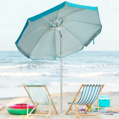 Costway 6.5FT Patio Beach Umbrella Sun Shade Tilt W/Carry Bag Blue 3 Costway 6.5FT Patio Beach Umbrella Sun Shade Tilt W/Carry Bag Blue - Image 3