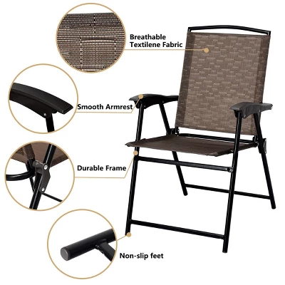 Costway 3PC Bistro Patio Garden Furniture Set 2 Folding Chairs Glass Table Top Steel 5 Costway 3PC Bistro Patio Garden Furniture Set 2 Folding Chairs Glass Table Top Steel - Image 5