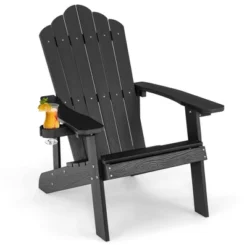 Costway Patio HIPS Adirondack Chair With Cup Holder Weather Resistant Outdoor 380 LBS Black/Teak/Green/Navy/Red/Gray/White/Yellow -Outdoor Deals Garden Store GUEST 4a95315e 8eb3 4ac4 a9de 9d000a1d954a