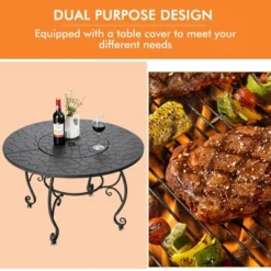 Costway 35.5'' Patio Fire Pit Dining Table Charcoal Wood Burning W/ Cooking BBQ Grate -Outdoor Deals Garden Store GUEST 4adb1e5d 2a32 4c6c a94d f100bcce440b