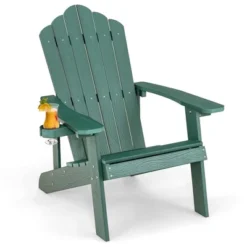 Costway Patio HIPS Adirondack Chair With Cup Holder Weather Resistant Outdoor 380 LBS Black/Teak/Green/Navy/Red/Gray/White/Yellow -Outdoor Deals Garden Store GUEST 4b577da0 80f8 48e1 9103 6c424fd672a4
