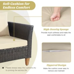 Costway 3PCS Patio Wicker Rattan Sofa Set Furniture Outdoor Acacia Wood Conversation -Outdoor Deals Garden Store GUEST 4b69545a d8ea 4452 aa95 090e487695a0