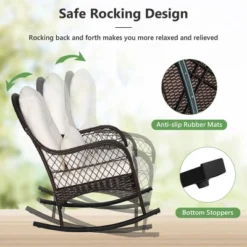 Costway Patio Wicker Rocking Chair W/Seat Back Cushions & Lumbar Pillow Porch Off -Outdoor Deals Garden Store GUEST 4bf04a6a 5cc7 4af3 a975 b30d945375f2