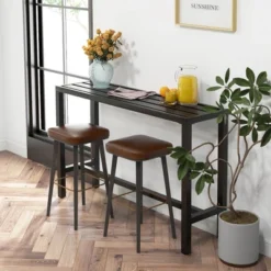 Costway Outdoor Metal Bar Table Patio Rectangular Counter Height Dining Table Black