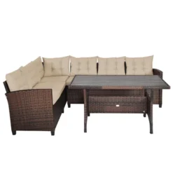 Costway 3PCS Rattan Dining Set Patio Furniture 6 Seats Sofa Cushioned -Outdoor Deals Garden Store GUEST 4c18ddea 6fea 461b b567 9d05136dddc1
