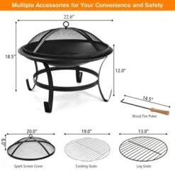 Costway 22'' Steel Outdoor Fire Pit Bowl BBQ Grill W/ Wood Grate Cooking Grate Poker -Outdoor Deals Garden Store GUEST 4c336482 42e5 4eed 8dc3 e15063e6bba5