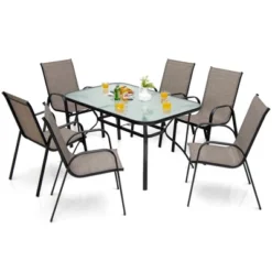 Costway 7PCS Patio Dining Set 6 Stackable Chairs Glass Table Umbrella Hole Yard 10 Costway 7PCS Patio Dining Set 6 Stackable Chairs Glass Table Umbrella Hole Yard -Outdoor Deals Garden Store GUEST 4cb655a9 15de 4ce6 bfe6 2fe6143d9853