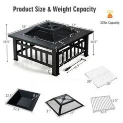 Costway 32'' 3 In 1 Outdoor Square Fire Pit Table W/ BBQ Grill, Rain Cover For Camping -Outdoor Deals Garden Store GUEST 4d685b8b 2f93 48a2 b1e7 5f7b357de268