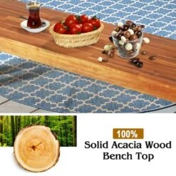 Costway Set Of 2 Patio Acacia Wood Dining Bench With Rustic Steel Legs Outdoor Indoor -Outdoor Deals Garden Store GUEST 4de32cb5 ce5d 4e6c be4f cd4636f32912