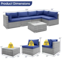Costway 6 PCS Patio Conversation Sofa Set Outdoor Rattan Furniture Cushioned Seat Navy -Outdoor Deals Garden Store GUEST 4de37cd3 3cf9 4a0b a06e 56de8b85aa8e