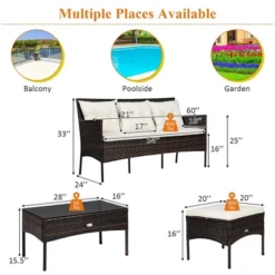 Costway 3PCS Patio Rattan Furniture Set 3-Seat Sofa Cushioned Table Garden TurqouiseGrayWhite -Outdoor Deals Garden Store GUEST 4e57222c 66cd 4b3e aa42 0b8e656cbf94