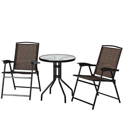 Costway 3PC Bistro Patio Garden Furniture Set 2 Folding Chairs Glass Table Top Steel 9 Costway 3PC Bistro Patio Garden Furniture Set 2 Folding Chairs Glass Table Top Steel - Image 9