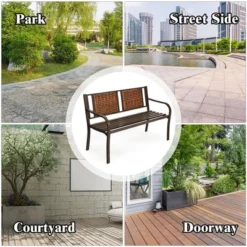 Costway Patio Garden Bench Steel Frame Rattan Backrest Park Yard Outdoor Porch Furniture -Outdoor Deals Garden Store GUEST 4ea791cf ac34 4446 91c8 9dcd3acbad84