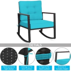 Costway Patio Rattan Rocker Chair Outdoor Glider Rocking Chair Cushion Lawn Turquoise -Outdoor Deals Garden Store GUEST 4eefe8fa 628c 4f60 af1b bb0c51686b34