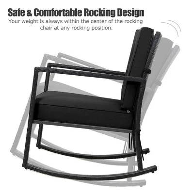Costway Patio Rattan Rocker Chair Outdoor Glider Rocking Chair Cushion Lawn NavyBlackGrey 3 Costway Patio Rattan Rocker Chair Outdoor Glider Rocking Chair Cushion Lawn NavyBlackGrey - Image 3