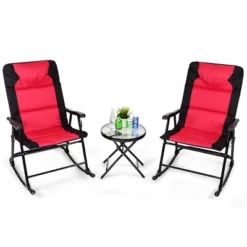 Costway 3 PCS Outdoor Folding Rocking Chair Table Set Bistro Sets Patio Furniture Red -Outdoor Deals Garden Store GUEST 500400b7 d66f 4f7f b8cd b59e2d601cc6