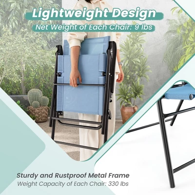 Costway Patio Portable Armrests Chair Folding Sling Back Chair Blue 6 Costway Patio Portable Armrests Chair Folding Sling Back Chair Blue - Image 6