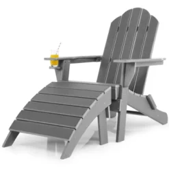 Costway HDPE Patio Folding Adirondack Chair Ottoman Set Footrest All-Weather -Outdoor Deals Garden Store GUEST 51aa836e 518b 405f 88a1 db8900af74b9