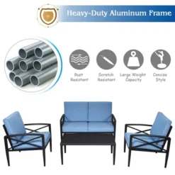 Costway 8PCS Patio Furniture Set Aluminum Frame Cushioned Sofa Chair Coffee Table Blue -Outdoor Deals Garden Store GUEST 51bb899b 0885 4cf5 a886 4900e761e1c8