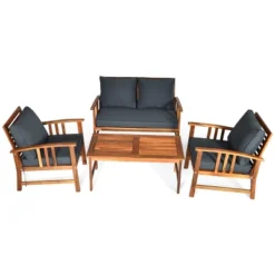 Costway 4PCS Wooden Patio Furniture Set Table Sofa Chair Cushioned Garden NEW -Outdoor Deals Garden Store GUEST 52166e9b 79ae 4048 89ed 99703e688f8e